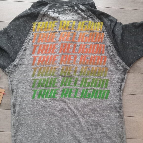 True Religion Muscle Car Henley Gray Black Burnout Small - Picture 7 of 12